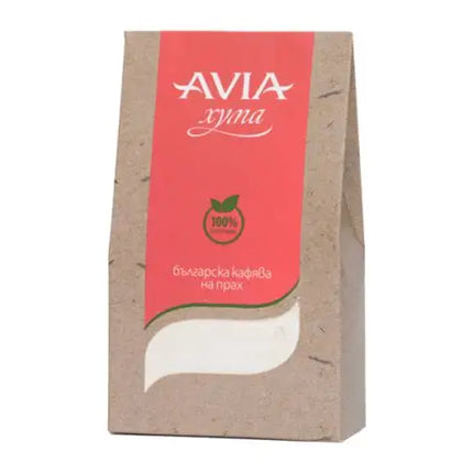 Avia coffee packaging with red label and brown body on a white background