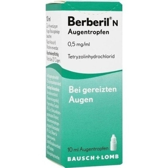 Berberil N eye drop box with green and white design on a white background