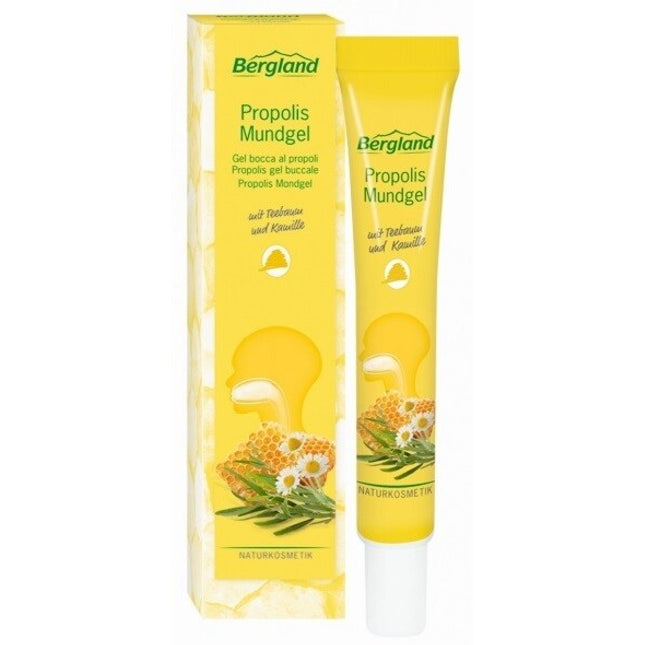 Bergland Propolis Mundgel packaging with tube and box on a white background