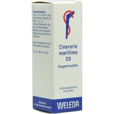 Weleda Cineraria maritima D3 eye drops packaging on a white background