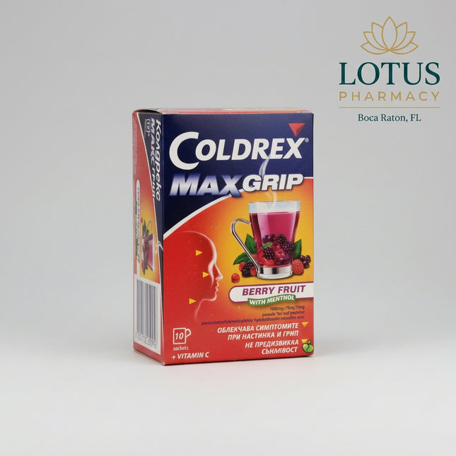 Coldrex MaxGrip is a combination cold and flu medicine formulated to provide short-term relief of multiple symptoms, including fever, headache, body aches, sore throat, and nasal congestion. The sachet powder dissolves in hot water to create a warm medicinal drink, helping improve comfort during common cold or flu-like illnesses.