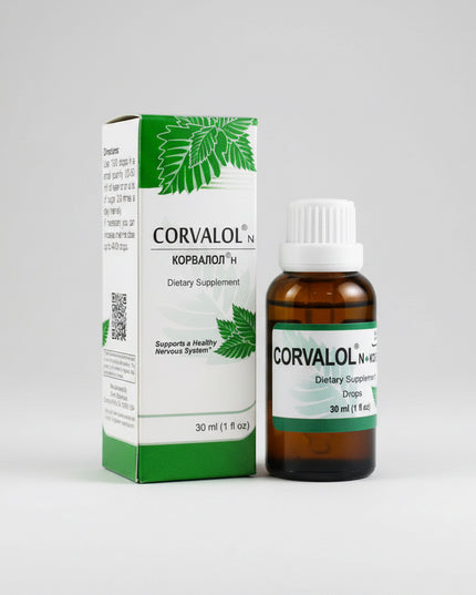 corvalol n, corvalol drops, corvalol n drops, corvalol 30 ml, calming drops, nervous tension, stress support, relaxation support, sleep support, mild insomnia support, nervous system support, antispasmodic drops, intestinal spasm, autonomic nervous system, calming oral drops, european pharmacy, корвалол, корвалол н, корвалол капли, успокоительные капли, нервное напряжение, стресс, бессонница, сон, успокоительное, спазмы кишечника, нервная система, corvalol gotas, gotas calmantes, estrés, tensión nerviosa, a