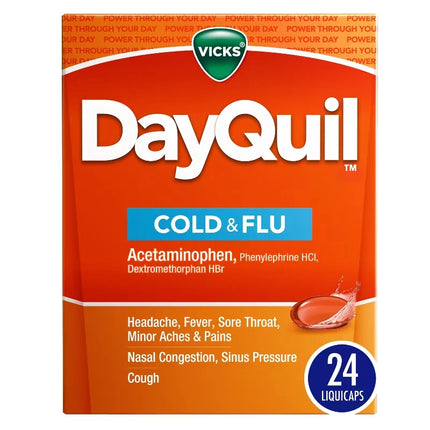 dayquil liquicaps, dayquil cold and flu, daytime cold medicine, non drowsy cold relief, cough suppressant, fever reducer, nasal congestion relief, sinus pressure relief, cold and flu capsules, vicks dayquil, дейквил, капсулы от простуды, средство от гриппа, дневное средство от простуды, от кашля, жаропонижающее, заложенность носа, боль в горле, простуда и грипп, викс дейквил, dayquil liquicaps, medicamento para resfriado, alivio de gripe, medicina diurna, cápsulas para resfriado, supresor de tos, reductor d