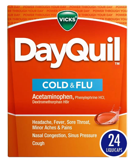 dayquil liquicaps, dayquil cold and flu, daytime cold medicine, non drowsy cold relief, cough suppressant, fever reducer, nasal congestion relief, sinus pressure relief, cold and flu capsules, vicks dayquil, дейквил, капсулы от простуды, средство от гриппа, дневное средство от простуды, от кашля, жаропонижающее, заложенность носа, боль в горле, простуда и грипп, викс дейквил, dayquil liquicaps, medicamento para resfriado, alivio de gripe, medicina diurna, cápsulas para resfriado, supresor de tos, reductor d