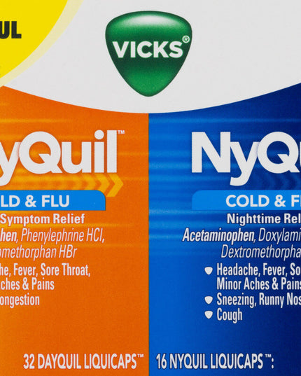 dayquil, nyquil, vicks dayquil, vicks nyquil, cold and flu relief, cough suppressant, fever reducer, nasal congestion relief, daytime cold medicine, nighttime cold medicine, викс, дейквил, найквил, средство от простуды, средство от гриппа, жаропонижающее, от кашля, от заложенности носа, дневное лекарство от простуды, ночное лекарство от простуды, dayquil, nyquil, medicamento para resfriado, alivio de gripe, reductor de fiebre, supresor de tos, alivio de congestión nasal, medicina diurna, medicina nocturna, 