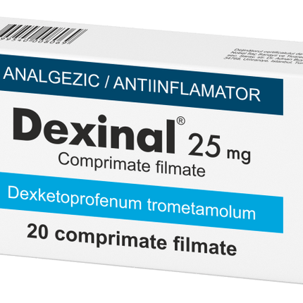 Box of Dexinal 25 mg with medical text on a white background