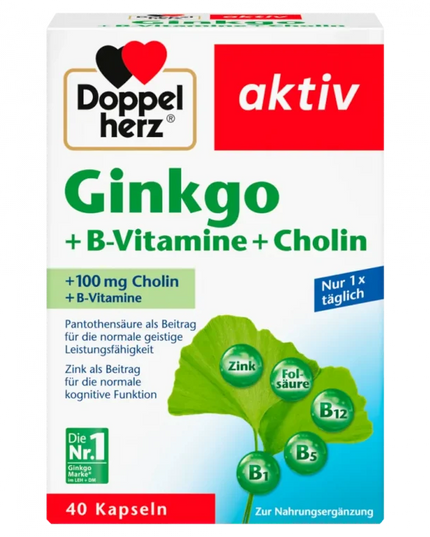 Doppelherz Ginkgo + B Vitamins + Choline, 40 Capsules