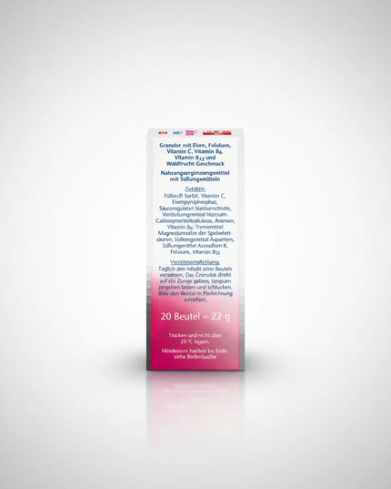 Doppelherz® Iron – Femin DIRECT is a convenient dietary supplement specially formulated to support iron intake, energy metabolism, blood formation, and the reduction of tiredness and fatigue.
