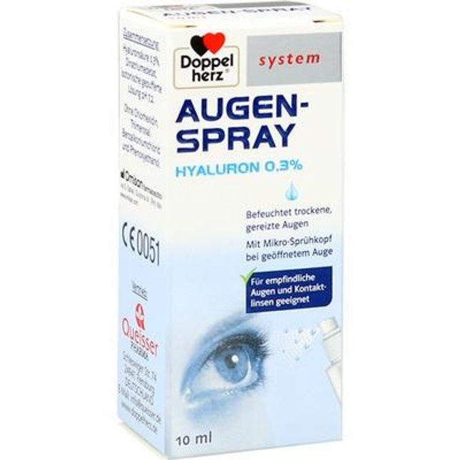 Doppelherz Augen-Spray box with eye dropper on a white background