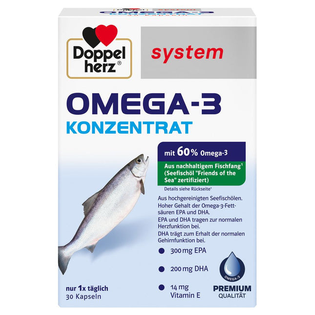 Doppelherz Omega-3 supplement packaging on a white background