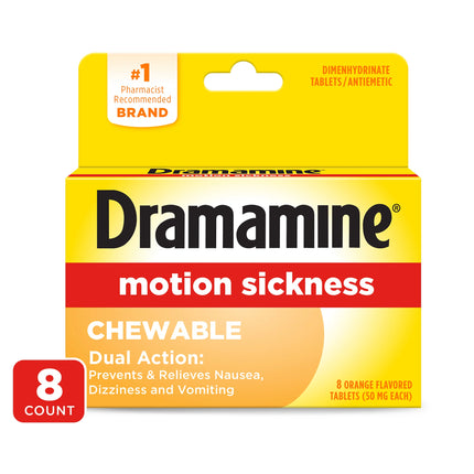 dramamine, motion sickness relief, dimenhydrinate, nausea relief, travel sickness, sea sickness, car sickness, dizziness relief, chewable tablets, orange flavor, драмамин, дименгидринат, от укачивания, морская болезнь, тошнота, головокружение, средство для путешествий, жевательные таблетки, апельсиновый вкус, против тошноты, dramamine, dimenhidrinato, mareo por movimiento, alivio de náuseas, mareo en viaje, mareo marítimo, mareo en automóvil, tabletas masticables, sabor naranja, alivio del mareo