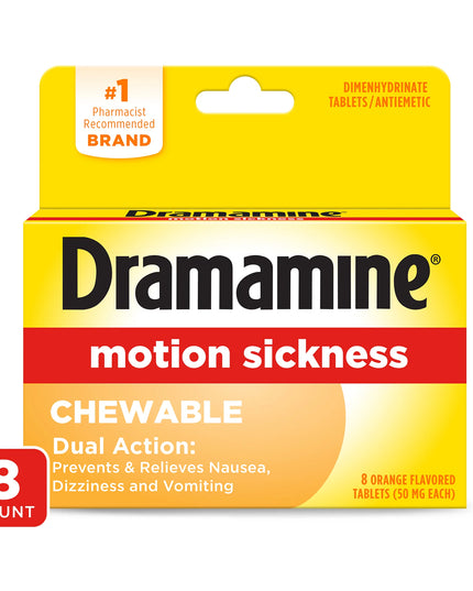 dramamine, motion sickness relief, dimenhydrinate, nausea relief, travel sickness, sea sickness, car sickness, dizziness relief, chewable tablets, orange flavor, драмамин, дименгидринат, от укачивания, морская болезнь, тошнота, головокружение, средство для путешествий, жевательные таблетки, апельсиновый вкус, против тошноты, dramamine, dimenhidrinato, mareo por movimiento, alivio de náuseas, mareo en viaje, mareo marítimo, mareo en automóvil, tabletas masticables, sabor naranja, alivio del mareo