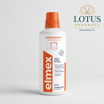 elmex® Kariesschutz Zahnspülung is an alcohol-free fluoride mouthwash designed for daily cavity protection and enamel remineralization. Its fluoride system helps strengthen tooth enamel and provides additional protection in areas that can be difficult to reach with a toothbrush.

The mouthwash contains 250 ppm fluoride and is suitable as an addition to regular brushing and interdental cleaning. It also leaves the mouth feeling fresh with a mild mint flavor.