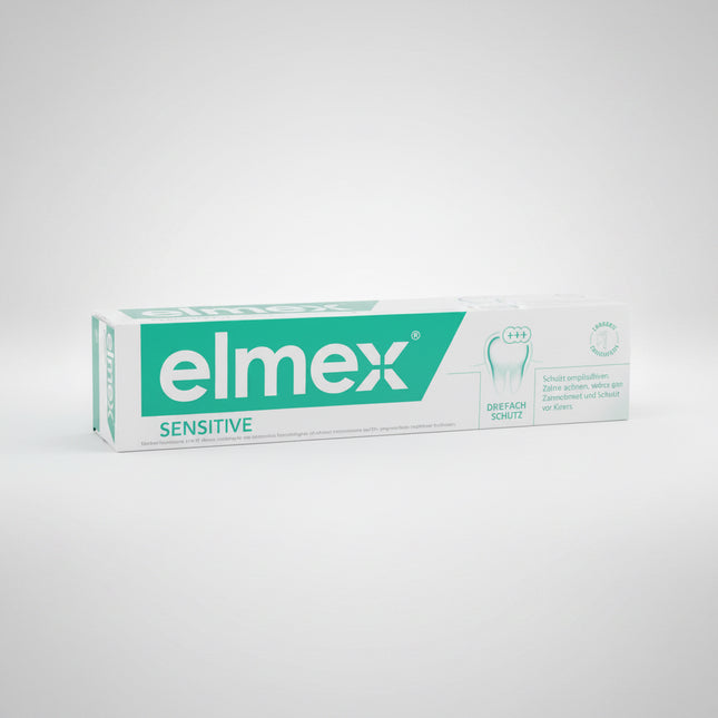 elmex sensitive, elmex sensitive toothpaste, elmex toothpaste, elmex sensitive 75 ml, toothpaste for sensitive teeth, sensitive teeth toothpaste, tooth sensitivity, sensitivity protection, exposed tooth necks, exposed dentin, sensitive tooth necks, amine fluoride, olaflur, fluoride toothpaste, cavity protection, enamel protection, enamel strengthening, dental care, oral care, european toothpaste, german toothpaste, pasta dental elmex, elmex sensitive, pasta para dientes sensibles, dientes sensibles, sensibi