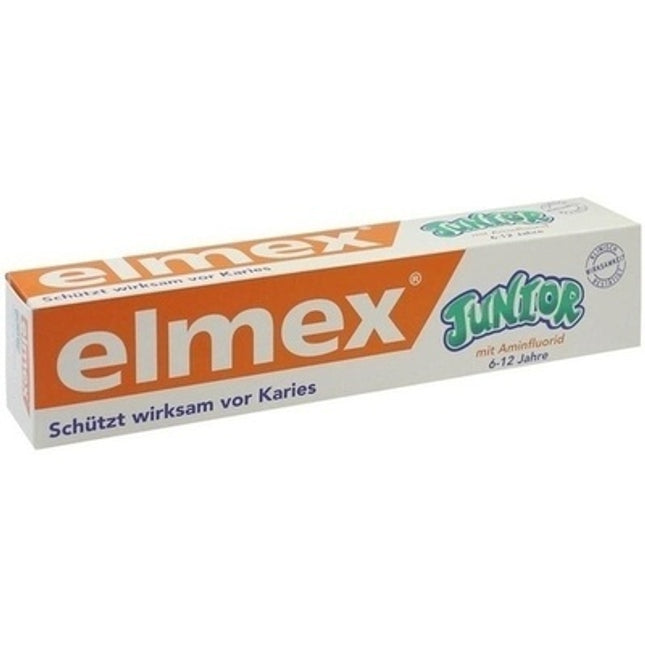 Box of Elmex Junior toothpaste on a white background