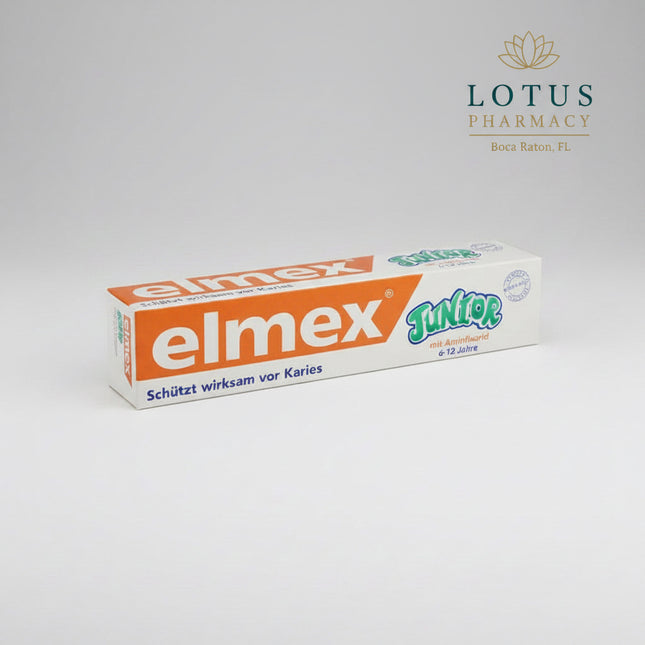 Elmex Junior Toothpaste is specially developed for children aged 6–12 years during the mixed dentition phase, when permanent teeth begin to erupt and require enhanced enamel protection. The formula contains fluoride to help strengthen tooth enamel, support remineralization, and protect against cavities while maintaining a mild child-friendly taste.