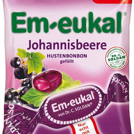 Em-eukal Johannisbeere candy package with purple and green design