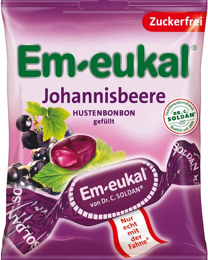 Em-eukal Johannisbeere candy package with purple and green design