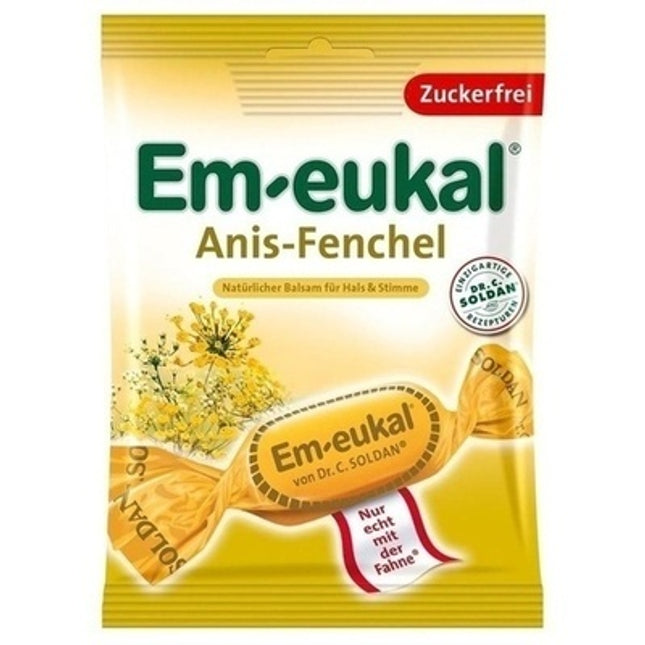 Emäukal Anis-Fenchel candy package with a yellow background