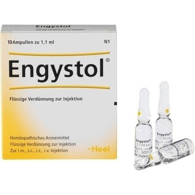 Engystol packaging with ampoules on a white background