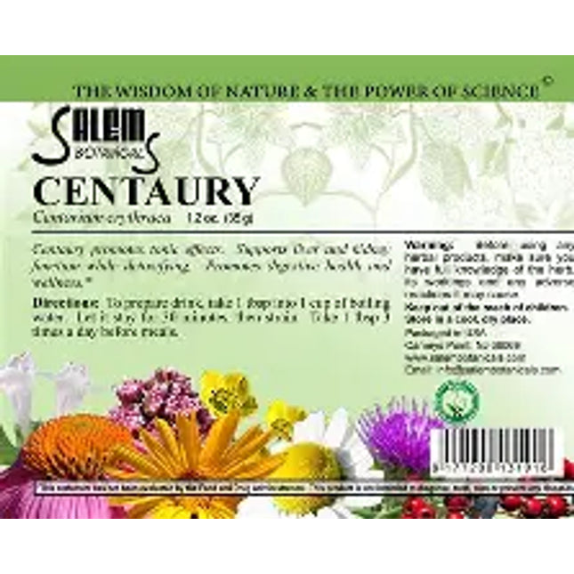 Back label of a bottle with text and images of flowers and herbs.