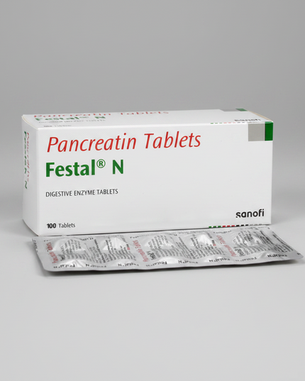 Festal N is a classic pancreatin digestive enzyme tablet used to support digestion after heavy meals, fatty foods, bloating, pancreatic enzyme insufficiency, and post-meal fullness. Each tablet contains pancreatin 212.5 mg, providing digestive enzymes including lipase, amylase, and protease to help break down fats, carbohydrates, and proteins for better nutrient absorption.