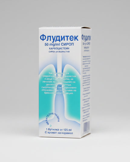 Fluditec 50 mg/ml Syrup is a mucolytic (expectorant) medication containing carbocisteine, used to reduce the thickness of mucus in the respiratory tract and make coughing more productive. It is indicated for conditions with difficult-to-clear phlegm, such as bronchitis and respiratory infections.