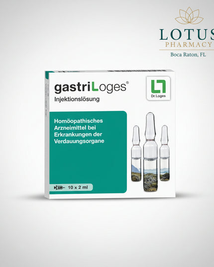 gastriLoges® Injektionslösung is a German homeopathic injectable medicinal product from Dr. Loges. Its official German indication is the improvement of stomach complaints, based on the homeopathic remedy profiles of its active ingredients.

The formula combines three homeopathic active ingredients: Nux vomica D6, Carbo vegetabilis D8, and Colocynthis D8. Each single-dose ampoule contains 2 mL of injection solution.