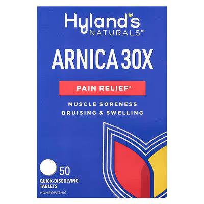 Hyland's Arnica 30X pain relief supplement packaging on a white background