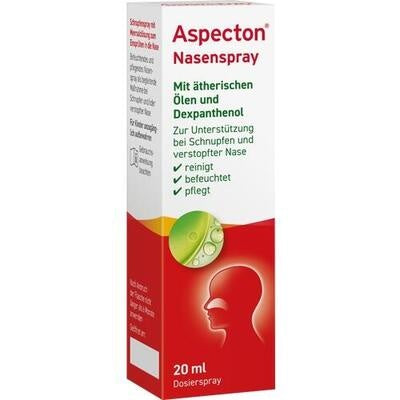Aspecton Nasenspray packaging with red and white design on a white background