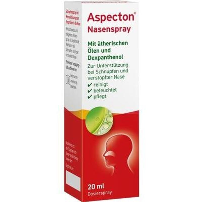 Aspecton Nasenspray packaging with red and white design on a white background