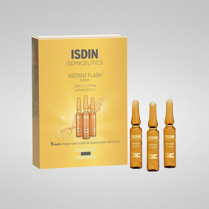 ISDIN Isdinceutics Instant Flash is an&nbsp;advanced firming and lifting facial serum presented in single-use ampoules, designed to provide an immediate tightening and smoothing effect. The formula helps improve skin firmness, reduce the appearance of expression lines, and restore a refreshed, energized look.