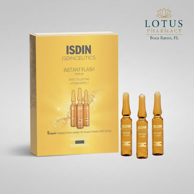 ISDIN Isdinceutics Instant Flash is an&nbsp;advanced firming and lifting facial serum presented in single-use ampoules, designed to provide an immediate tightening and smoothing effect. The formula helps improve skin firmness, reduce the appearance of expression lines, and restore a refreshed, energized look.