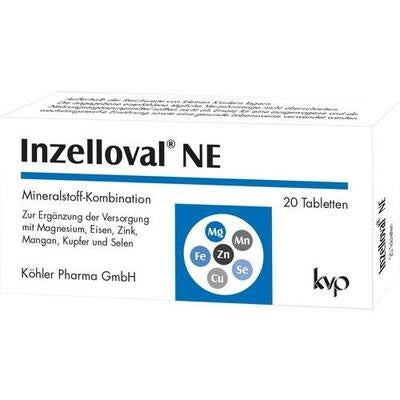 Box of Inzelloval NE tablets with nutritional information on a white background