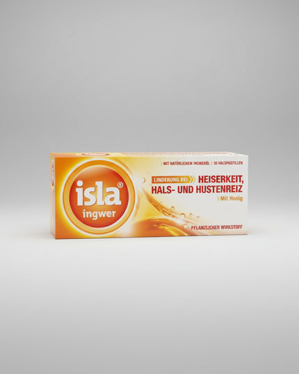 isla® Ginger Throat Lozenges are soothing herbal lozenges from Engelhard Arzneimittel, Germany, formulated with a special extract of Iceland moss, complemented by ginger oil, lemongrass oil, and honey.