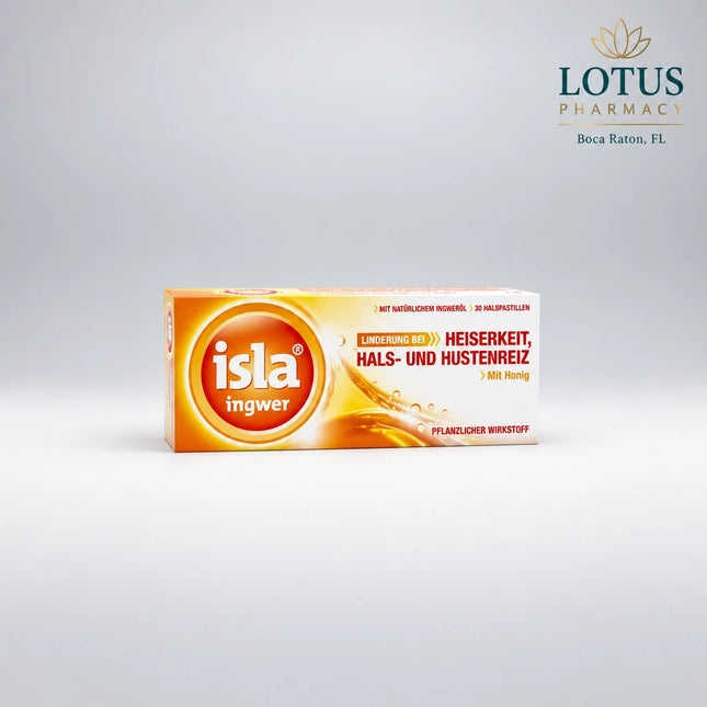 isla® Ginger Throat Lozenges are soothing herbal lozenges from Engelhard Arzneimittel, Germany, formulated with a special extract of Iceland moss, complemented by ginger oil, lemongrass oil, and honey.