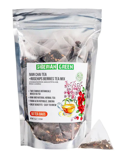 Tea package with 'Siberian Green' label on a white background