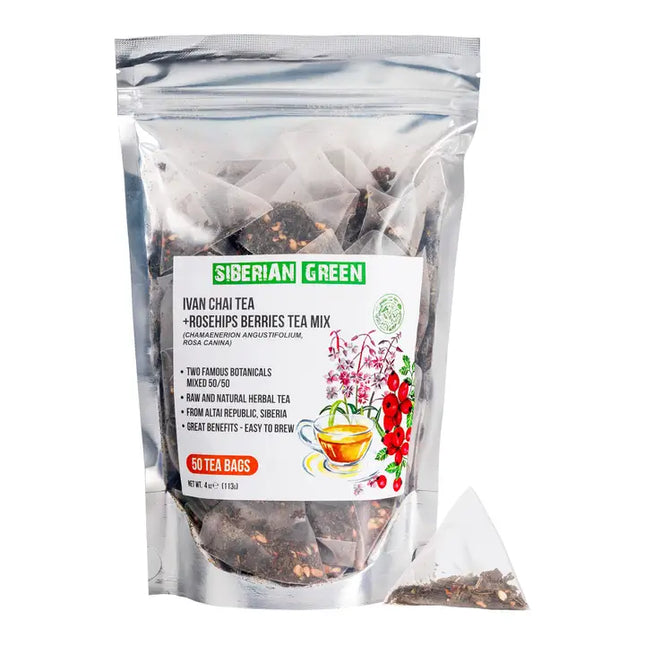 Tea package with 'Siberian Green' label on a white background