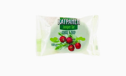 Katrapeh soap bar with juniper tar and cranberry flavor on a white background