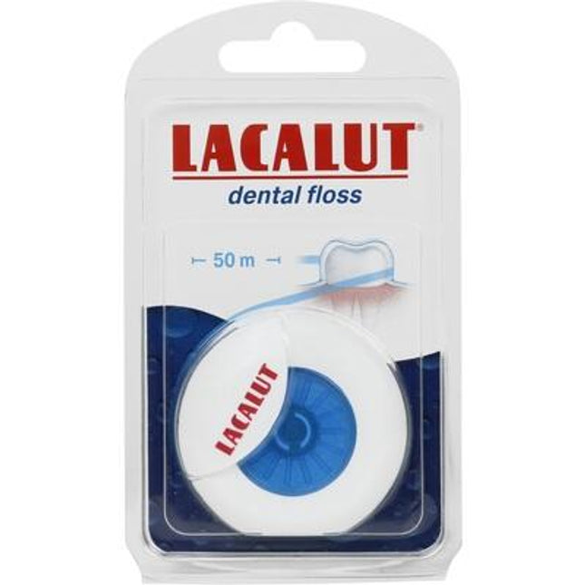 Lacalut dental floss packaging with a white background