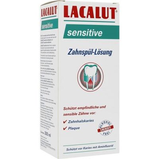 Lacalut sensitive dental rinse solution packaging on a white background