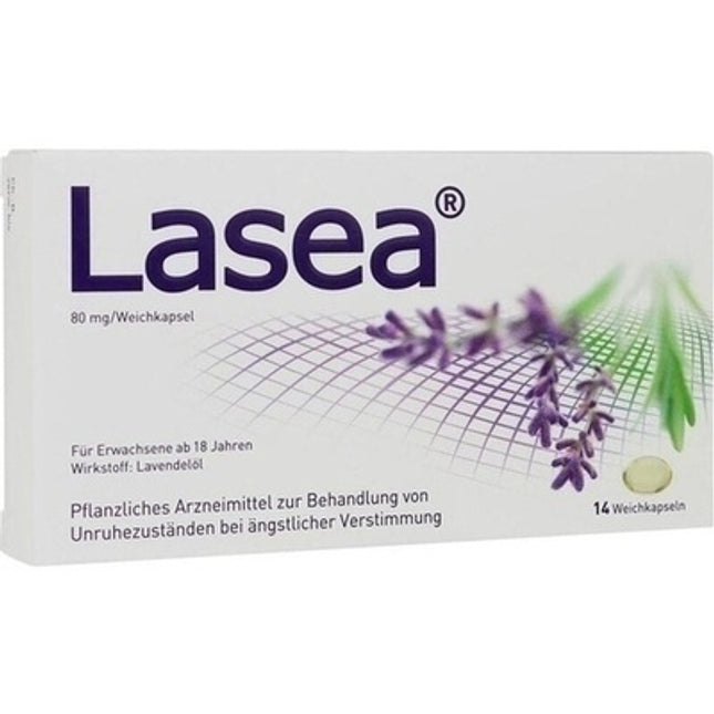 Lasea supplement box with lavender and green design on a white background