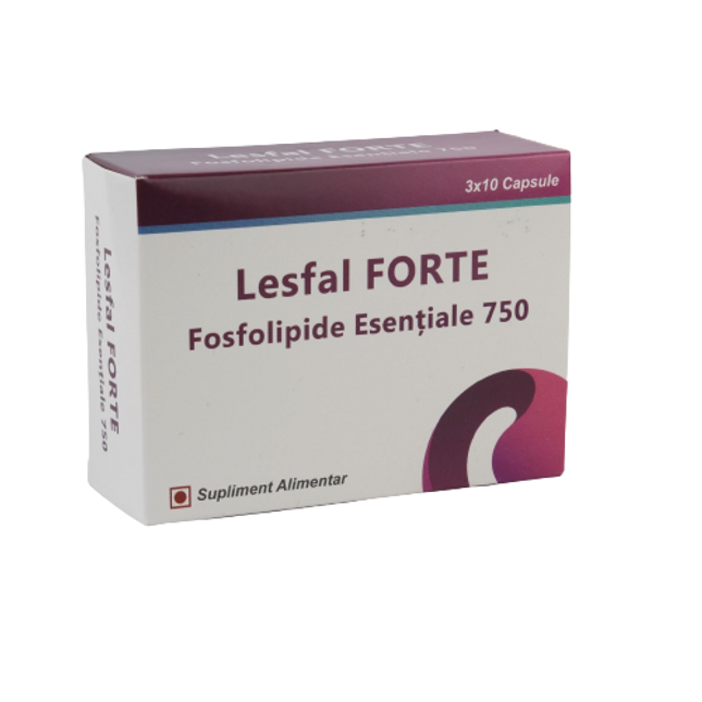 Box of Lesfal Forte supplement with purple and white design on a white background