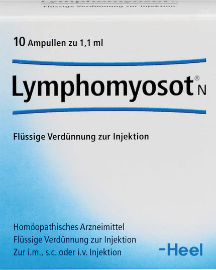 Box of Lymphomyosot N medical product with blue and white design