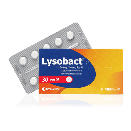 Lysobact pastilles packaging with tablets on a clear background