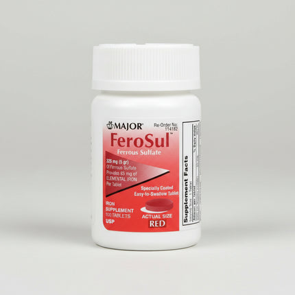 major ferosul, ferrous sulfate 325 mg, iron supplement, 65 mg elemental iron, iron deficiency, iron deficiency anemia, red blood cell support, hemoglobin support, ferrous sulfate tablets, iron tablets, mineral supplement