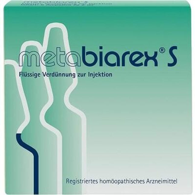 Box of metabiarex S with medical design on a green background