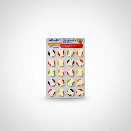 Mivolis® Multivitamin Chewable Tablets for Children are a convenient daily dietary supplement formulated to complement a child’s nutritional intake with a selection of important vitamins.