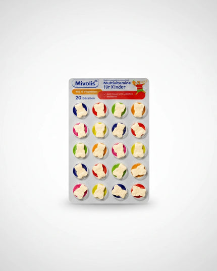 Mivolis® Multivitamin Chewable Tablets for Children are a convenient daily dietary supplement formulated to complement a child’s nutritional intake with a selection of important vitamins.