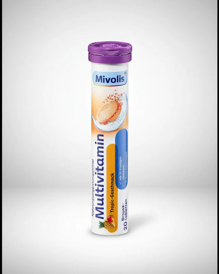 Mivolis Multivitamin Effervescent Tablets are a&nbsp;dietary supplement formulated to help supplement the daily diet with 10 essential vitamins in a refreshing, effervescent drink. The tablets dissolve in water to provide a convenient, sugar-free tropical-flavored source of micronutrients that support immune function and protect cells from oxidative stress.